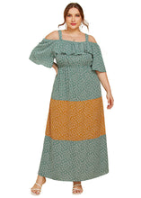 Load image into Gallery viewer, Stylish Green V Neck Print Ruffled Patchwork Cotton Maxi Dresses Summer