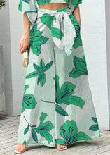 Load image into Gallery viewer, Stylish Green V Neck Print Tops And Wide Leg Pants Cotton Two Pieces Set Summer