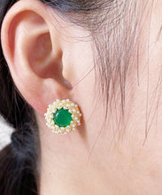 Load image into Gallery viewer, Stylish Green Zircon Pearl Agate Stud Earrings