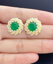 Load image into Gallery viewer, Stylish Green Zircon Pearl Agate Stud Earrings