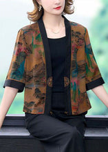 Load image into Gallery viewer, Stylish Khaki Oversized Print Silk Cardigan Half Sleeve