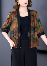 Load image into Gallery viewer, Stylish Khaki Oversized Print Silk Cardigan Half Sleeve