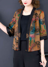 Load image into Gallery viewer, Stylish Khaki Oversized Print Silk Cardigan Half Sleeve