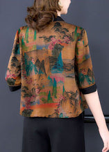 Load image into Gallery viewer, Stylish Khaki Oversized Print Silk Cardigan Half Sleeve