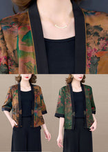 Load image into Gallery viewer, Stylish Khaki Oversized Print Silk Cardigan Half Sleeve