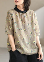 Load image into Gallery viewer, Stylish Khaki Patchwork Pullover Summer Linen Shirt Top Short Sleeve