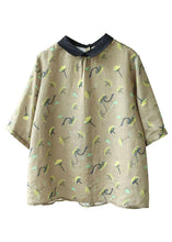 Load image into Gallery viewer, Stylish Khaki Patchwork Pullover Summer Linen Shirt Top Short Sleeve