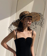 Load image into Gallery viewer, Stylish Khaki Patchwork Tulle Veil Straw Woven Floppy Sun Hat