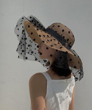 Load image into Gallery viewer, Stylish Khaki Patchwork Tulle Veil Straw Woven Floppy Sun Hat