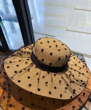 Load image into Gallery viewer, Stylish Khaki Patchwork Tulle Veil Straw Woven Floppy Sun Hat