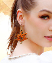 Load image into Gallery viewer, Stylish Orange Copper Hand Woven Rice Ball Maple Leaves Drop Earrings