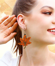 Load image into Gallery viewer, Stylish Orange Copper Hand Woven Rice Ball Maple Leaves Drop Earrings