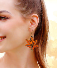 Load image into Gallery viewer, Stylish Orange Copper Hand Woven Rice Ball Maple Leaves Drop Earrings