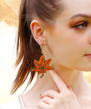 Load image into Gallery viewer, Stylish Orange Copper Hand Woven Rice Ball Maple Leaves Drop Earrings