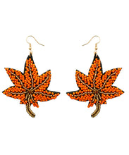 Load image into Gallery viewer, Stylish Orange Copper Hand Woven Rice Ball Maple Leaves Drop Earrings