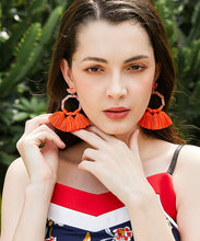 Load image into Gallery viewer, Stylish Orange Cotton Thread Tassel Drop Earrings