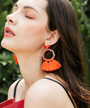 Load image into Gallery viewer, Stylish Orange Cotton Thread Tassel Drop Earrings