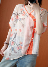 Load image into Gallery viewer, Stylish Orange Red Button asymmetrical design Print Fall Shirt Half Sleeve