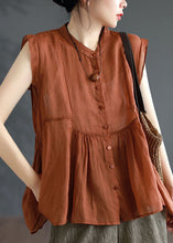 Load image into Gallery viewer, Stylish Orange Wrinkled Patchwork Linen Blouse Top Summer