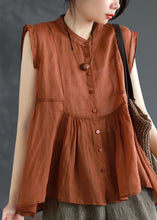 Load image into Gallery viewer, Stylish Orange Wrinkled Patchwork Linen Blouse Top Summer