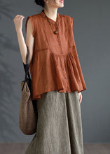 Load image into Gallery viewer, Stylish Orange Wrinkled Patchwork Linen Blouse Top Summer