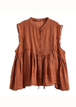 Load image into Gallery viewer, Stylish Orange Wrinkled Patchwork Linen Blouse Top Summer