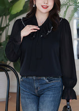 Load image into Gallery viewer, Stylish Oversized Black Bow Patchwork Chiffon Blouse Tops Flare Sleeve