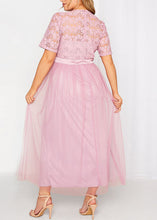 Load image into Gallery viewer, Stylish Pink O Neck Lace Patchwork Tulle Maxi Dresses Short Sleeve