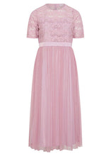 Load image into Gallery viewer, Stylish Pink O Neck Lace Patchwork Tulle Maxi Dresses Short Sleeve