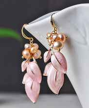 Load image into Gallery viewer, Stylish Pink Pearl Shell Cloisonne Drop Earrings