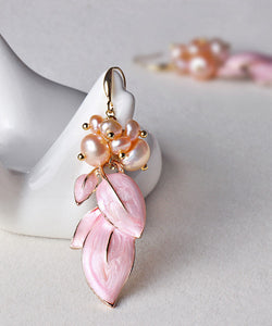 Stylish Pink Pearl Shell Cloisonne Drop Earrings