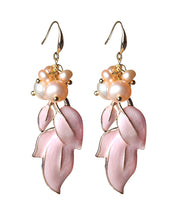 Load image into Gallery viewer, Stylish Pink Pearl Shell Cloisonne Drop Earrings