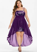 Load image into Gallery viewer, Stylish Purple Sequins Low High Design Patchwork Chiffon Dresses Sleeveless