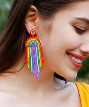 Load image into Gallery viewer, Stylish Rainbow Knit Fabric Tassel Drop Earrings