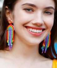 Load image into Gallery viewer, Stylish Rainbow Knit Fabric Tassel Drop Earrings