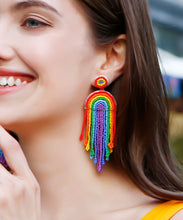 Load image into Gallery viewer, Stylish Rainbow Knit Fabric Tassel Drop Earrings