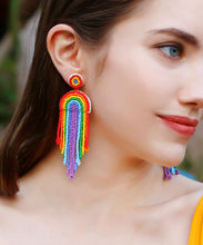 Load image into Gallery viewer, Stylish Rainbow Knit Fabric Tassel Drop Earrings