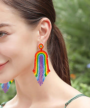 Load image into Gallery viewer, Stylish Rainbow Knit Fabric Tassel Drop Earrings