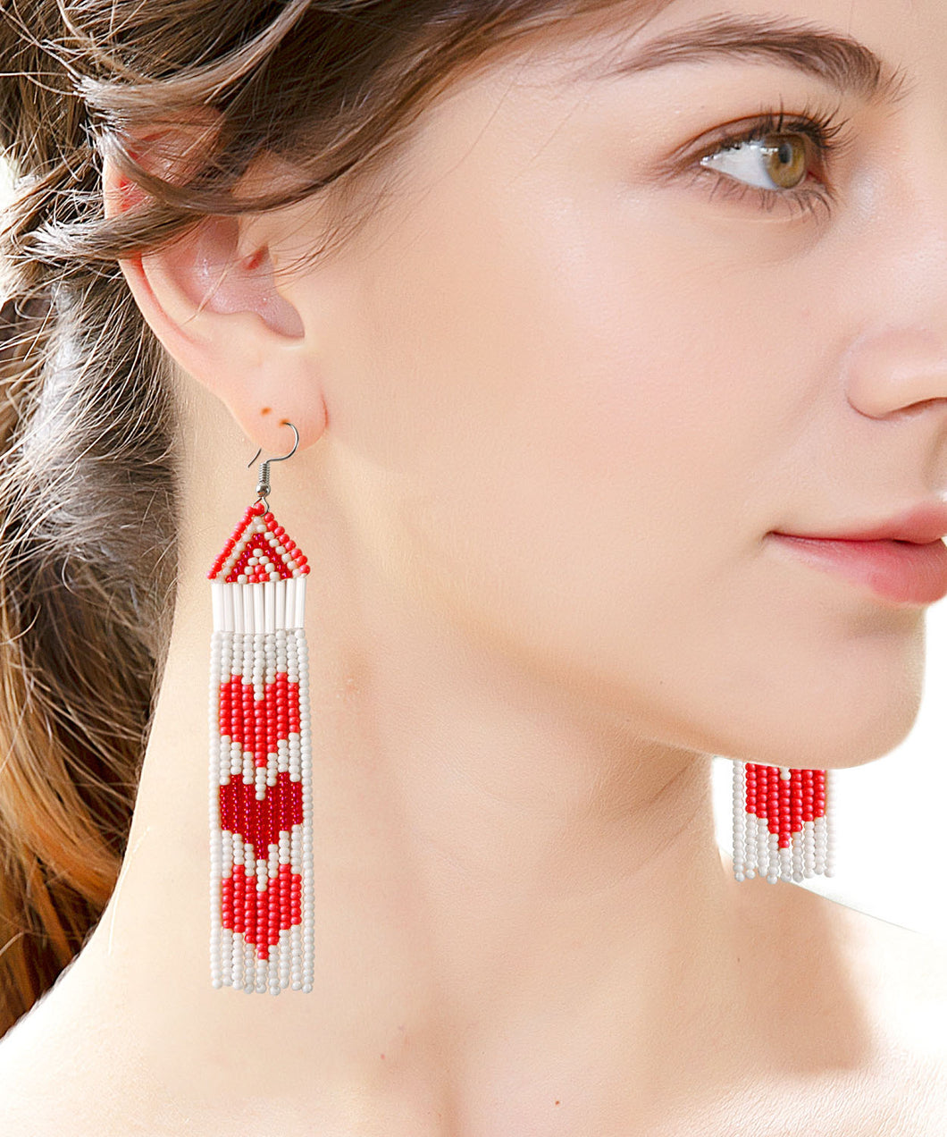 Stylish Red Hand Knitting Rice Ball Love Drop Earrings