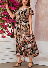 Load image into Gallery viewer, Stylish V Neck Print Tie Waist Chiffon Long Dresses Short Sleeve