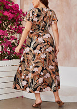 Load image into Gallery viewer, Stylish V Neck Print Tie Waist Chiffon Long Dresses Short Sleeve