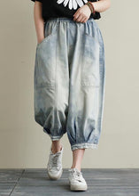 Load image into Gallery viewer, Summer new cropped denim bloomers women loose large size blue harem pants