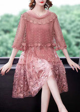 Load image into Gallery viewer, 2022 Pink O-Neck Ruffled Patchwork Lace Dress Half Sleeve