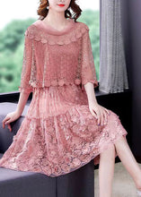 Load image into Gallery viewer, 2022 Pink O-Neck Ruffled Patchwork Lace Dress Half Sleeve