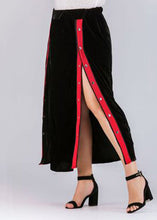 Load image into Gallery viewer, Unique Black Button Side Open Patchwork Velour Skirts Fall