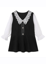 Load image into Gallery viewer, Unique Black Lace Patchwork Chiffon Shirt Flare Sleeve