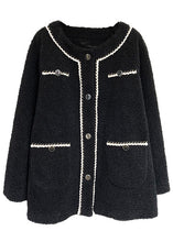 Load image into Gallery viewer, Unique Black O Neck Button Pockets Teddy Faux Fur Coat Fall