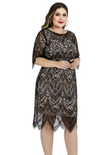 Load image into Gallery viewer, Unique Black O-Neck Flattering Lace Mid Dress Half Sleeve