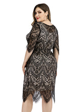 Load image into Gallery viewer, Unique Black O-Neck Flattering Lace Mid Dress Half Sleeve