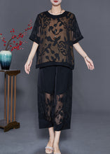 Load image into Gallery viewer, Unique Black Oversized Patchwork Silk Two Pieces Set Summer